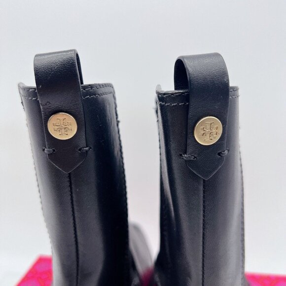 Tory Burch Medallion-Plaque 35mm Chelsea Ankle Boots Black Leather Pull On US 6 - Picture 8 of 13